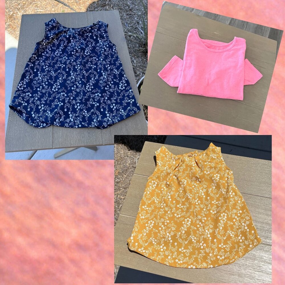 Old Navy Navy Blue & Gold Color With Flower Print No Sleeves Tops Girls Size 4T